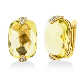 Creolen aus 750 Gelbgold 2 Lemonquarze 37,57ct grün 80 Brillanten 0,32ct F-VSI/SI Creolen aus 750 Gelbgold 2 Lemonquarze 37,57ct grün 80 Brillanten 0,32ct F-VSI/SI
