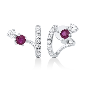 Ohrstecker 750 Weißgold 2 Rubine 0,47ct rot 18 Diamanten 0,52ct TW-SI 12x11,3mm