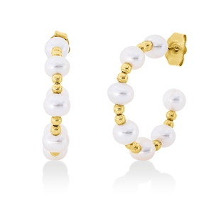 Ohrstecker aus 750 Gelbgold 14 Süßwasser-Perlen 4mm weiß 22,4x24,2mm