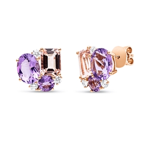 Ohrstecker 750 Rotgold 6 Morganite 7,7ct rosa 6 Brillanten 0,42ct TW-SI 12,9x13,6mm