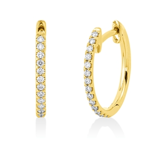 Creolen aus 750 Gold Gelbgold 28 Brillanten 0,14ct TW-SI 14,6x1,6mm