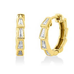 Creolen aus 750 Gelbgold 8 Diamanten Trapez-Schliff 0,48ct TW-SI 16,5x3,2mm