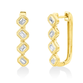 Creolen aus 750 Gelbgold 8 Diamanten Smaragd-Schliff 0,72ct TW-SI 23x5,3mm Zarge