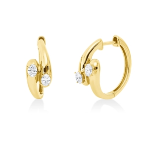 Creolen aus 750 Gelbgold 4 Diamanten Oval-Schliff 0,43ct TW-SI 20,8x7,4mm