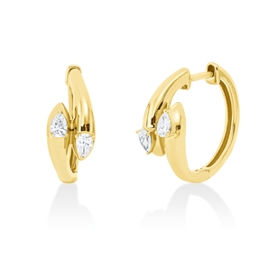 Creolen aus 750 Gelbgold 4 Diamanten Tropfen-Schliff 0,36ct TW-SI 21,3x7,2mm
