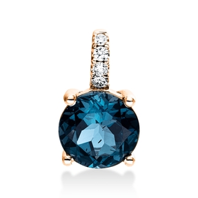 Anhänger 750 Rotgold Topas 2,21ct London Blue 4 Brillanten 0,06ct TW-SI 13,8x8mm