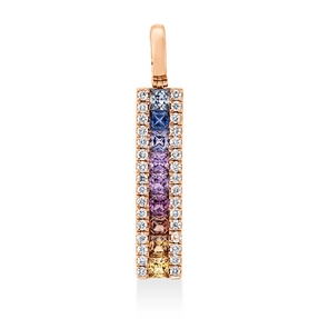 Anhänger aus 750 Rotgold 9 Saphire 0,47ct mehrfarbig 32 Brillanten 0,14ct TW-SI