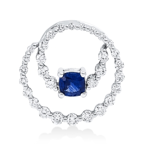 Anhänger 750 Weißgold Saphir 0,45ct blau 30 Brillanten 0,56ct TW-SI 17,5x17,8mm