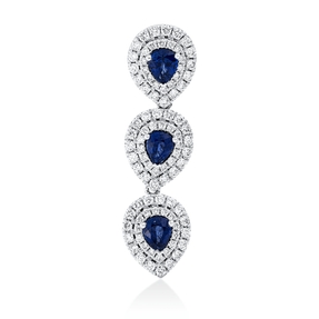 Anhänger 750 Weißgold 3 Saphire 1,18ct blau 93 Brillanten 0,93ct TW-SI 33,9x9,5mm Anhänger 750 Weißgold 3 Saphire 1,18ct blau 93 Brillanten 0,93ct TW-SI 33,9x9,5mm