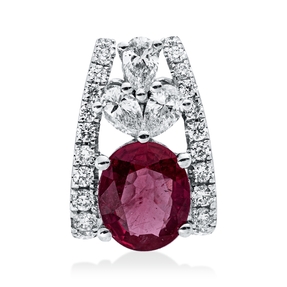 Anhänger aus 750 Weißgold Rubin 0,49ct rot 23 Diamanten 0,23ct 10,6x7,4mm