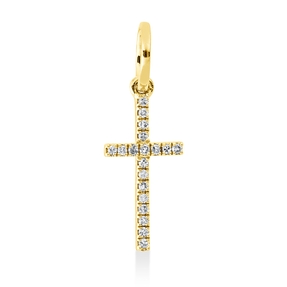 Anhänger Kreuz aus 750 Gold Gelbgold 19 Diamanten 0,04ct TW-PI 17,5x6mm mit Öse