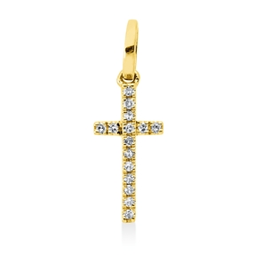 Anhänger Kreuz aus 750 Gold Gelbgold 15 Diamanten 0,03ct TW-PI 14,5x5mm mit Öse
