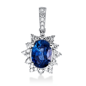 Anhänger aus 750 Weißgold Saphir 3,26ct blau 29 Brillanten 0,38ct F 20,9x12,7mm