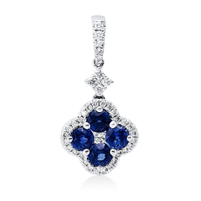 Anhänger 750 Weißgold 4 Saphire 1,1ct blau 40 Brillanten 0,29ct TW-SI 24,5x12,3mm Anhänger 750 Weißgold 4 Saphire 1,1ct blau 40 Brillanten 0,29ct TW-SI 24,5x12,3mm