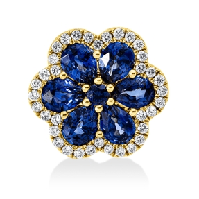 Anhänger aus 750 Gelbgold 7 Saphire 1,6ct blau 36 Brillanten 0,18ct TW-SI Ø13,5mm Anhänger aus 750 Gelbgold 7 Saphire 1,6ct blau 36 Brillanten 0,18ct TW-SI Ø13,5mm