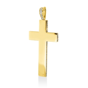 Anhänger Kreuz aus 750 Gelbgold 99 Diamanten 0,56ct F-VVS 46,7x22,7mm