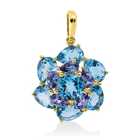 Anhänger aus 750 Gold Gelbgold 12 Tansanite 7,7ct blau 26,9x17,6mm mit Öse