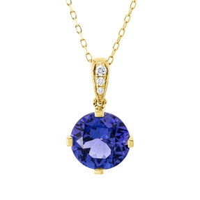 Collier aus 585 Gelbgold Tansanit 2,5ct blau 3 Brillanten 0,03ct TW-SI L:45,7cm
