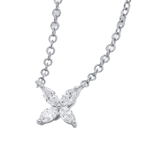 Collier aus 750 Weißgold 4 Diamanten Navette-Schliff 0,21ct TW-VSI/SI L:45cm