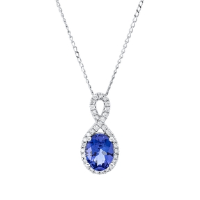 Collier aus 585 Weißgold Tansanit 1,34ct blau 34 Brillanten 0,19ct TW-SI L:45,7cm