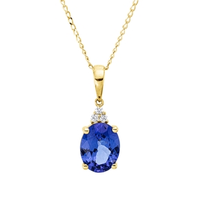 Collier aus 585 Gelbgold Tansanit 2,07ct blau 3 Brillanten 0,04ct TW-SI L:45,7cm