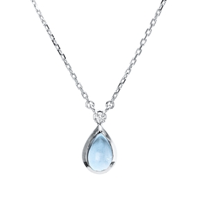 Collier Tropfen aus 750 Weißgold Topas 0,4ct blau Brillant 0,01ct TW-SI L:45cm