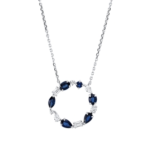 Collier aus 750 Gold Weißgold 6 Saphire 1,22ct blau mit Diamanten L:45cm