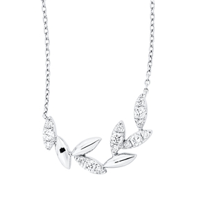 Collier Blätter aus 750 Weißgold 15 Brillanten 0,21ct TW-SI L:45,7cm