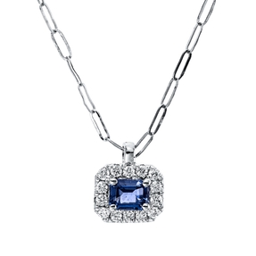 Collier aus 750 Weißgold Saphir 0,26ct blau 14 Brillanten 0,09ct TW-SI L:45,7cm