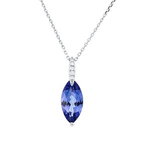Collier aus 750 Weißgold Tansanit 2,61ct blau 6 Brillanten 0,05ct TW-SI L:45,7cm