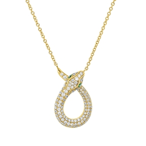 Collier Schlange 750 Gelbgold 2 Tsavorithe 0,08ct grün 106 Brillanten 0,66ct F-VSI Collier Schlange 750 Gelbgold 2 Tsavorithe 0,08ct grün 106 Brillanten 0,66ct F-VSI