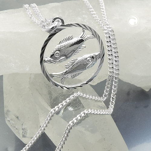 Anhänger Sternzeichen Fische mit Kette 1.4mm Flachpanzer 925 Silber 45cm