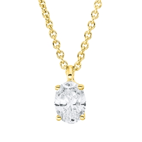 Solitaire Collier aus 750 Gelbgold Diamant Oval-Schliff 0,26ct TW-SI L:45cm