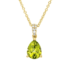 Collier aus 750 Gelbgold Peridot 1,29ct grün 8 Brillanten 0,04ct TW-SI L:45cm