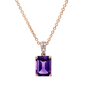 Collier aus 750 Rotgold Amethyst 1,46ct lila 8 Brillanten 0,04ct TW-SI L:45cm