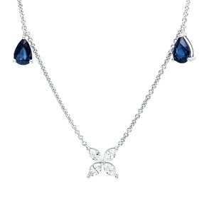 Collier aus 750 Gold Weißgold 2 Saphire 1,21ct blau mit Diamanten L:45cm