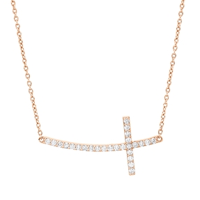 Collier Kreuz aus 585 Gold Rotgold 26 Brillanten 0,34ct si-si L:40,6cm