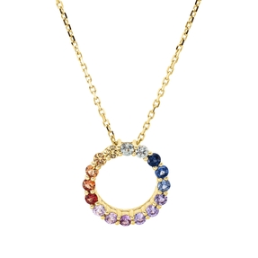 Collier Kreis aus 585 Gold Gelbgold 16 Saphire 0,59ct mehrfarbig L:45,7cm