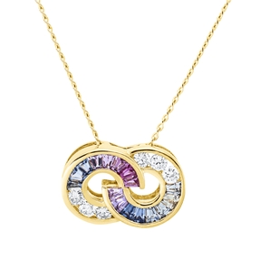 Collier aus 585 Gelbgold 16 Saphire 0,36ct mehrfarbig 6 Brillanten 0,18ct TW-SI
