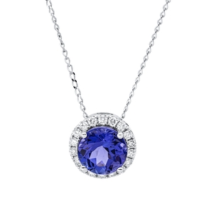 Collier aus 585 Weißgold Tansanit 2,07ct blau 18 Brillanten 0,21ct TW-SI L:45,7cm Collier aus 585 Weißgold Tansanit 2,07ct blau 18 Brillanten 0,21ct TW-SI L:45,7cm