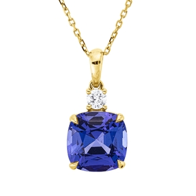 Collier aus 750 Gelbgold Tansanit 3,76ct blau Brillant 0,12ct TW-SI L:45,7cm