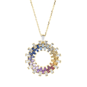 Collier aus 750 Gelbgold 32 Saphire 1,86ct mehrfarbig mit Diamanten L:45,7cm