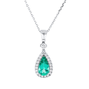 Collier aus 750 Weißgold Smaragd 1ct grün 25 Diamanten 0,43ct TW-SI L:45,7cm