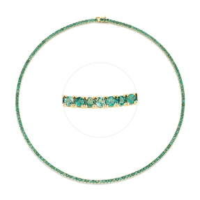 Collier aus 750 Gold Gelbgold 158 Smaragde 8ct grün L:42,5cm 4er-Krappe