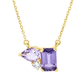 Collier aus 750 Gelbgold 2 Amethyste 0,92ct lila Brillant 0,05ct TW-SI L:40,6cm