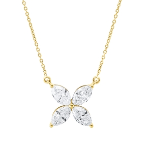 Collier aus 750 Gelbgold 4 Diamanten Navette-Schliff 0,75ct TW-VSI/SI L:45cm