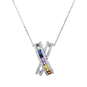 Collier 750 Weißgold 10 Saphire 1ct mehrfarbig 72 Brillanten 0,53ct F-SI L:45,7cm Collier 750 Weißgold 10 Saphire 1ct mehrfarbig 72 Brillanten 0,53ct F-SI L:45,7cm