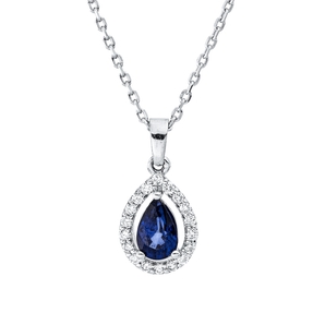 Collier aus 750 Weißgold Saphir 0,49ct blau 18 Brillanten 0,13ct F-SI L:45,7cm