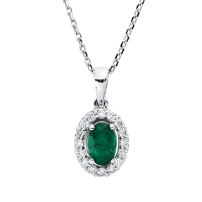 Collier aus 750 Weißgold Smaragd 0,49ct grün 16 Brillanten 0,16ct F-SI L:45,7cm
