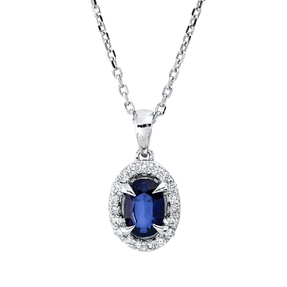 Collier aus 750 Weißgold Saphir 0,58ct blau 19 Brillanten 0,12ct F-SI L:45,7cm